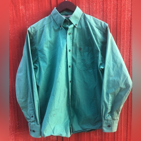 Ariat Pro Series Mens Small Blue Plaid Long Sleeve Button Shirt Mens Vented (A1) - Picture 1 of 4
